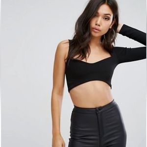 ASOS One Shoulder Long Sleeve Black crop Top